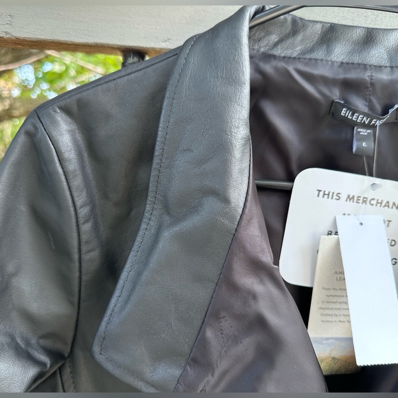 EILEEN FISHER - NWT - Women’s Moto Jacket LEATHER Sz L - BLACK - Picture 5 of 15